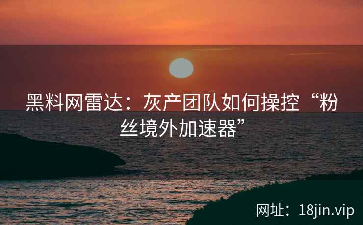 黑料网雷达：灰产团队如何操控“粉丝境外加速器”